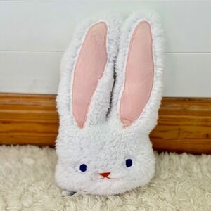 Plush White Bunny Rabbit Head Novelty Pillow 16x9.5 Cute Easter Decor Accent